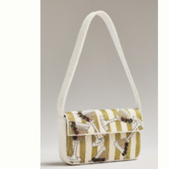 Anthropologie The Fiona Beaded Bag: Food & Drink Edition- Gold Martini - Picture 1 of 4